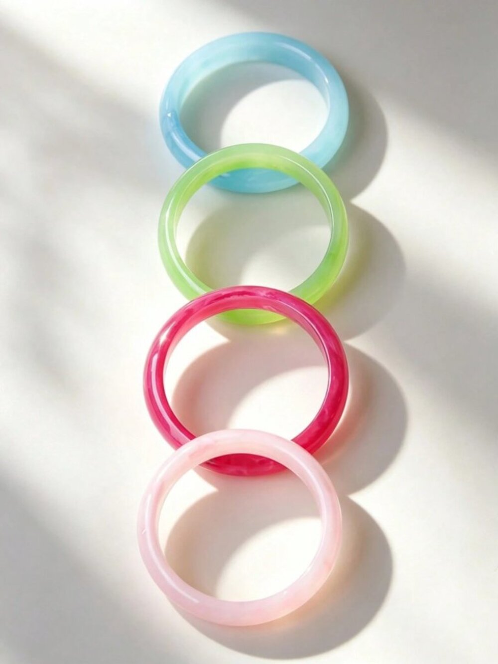 4Pc Pink & Blue & Green & White Marbled Resin Bangle Set